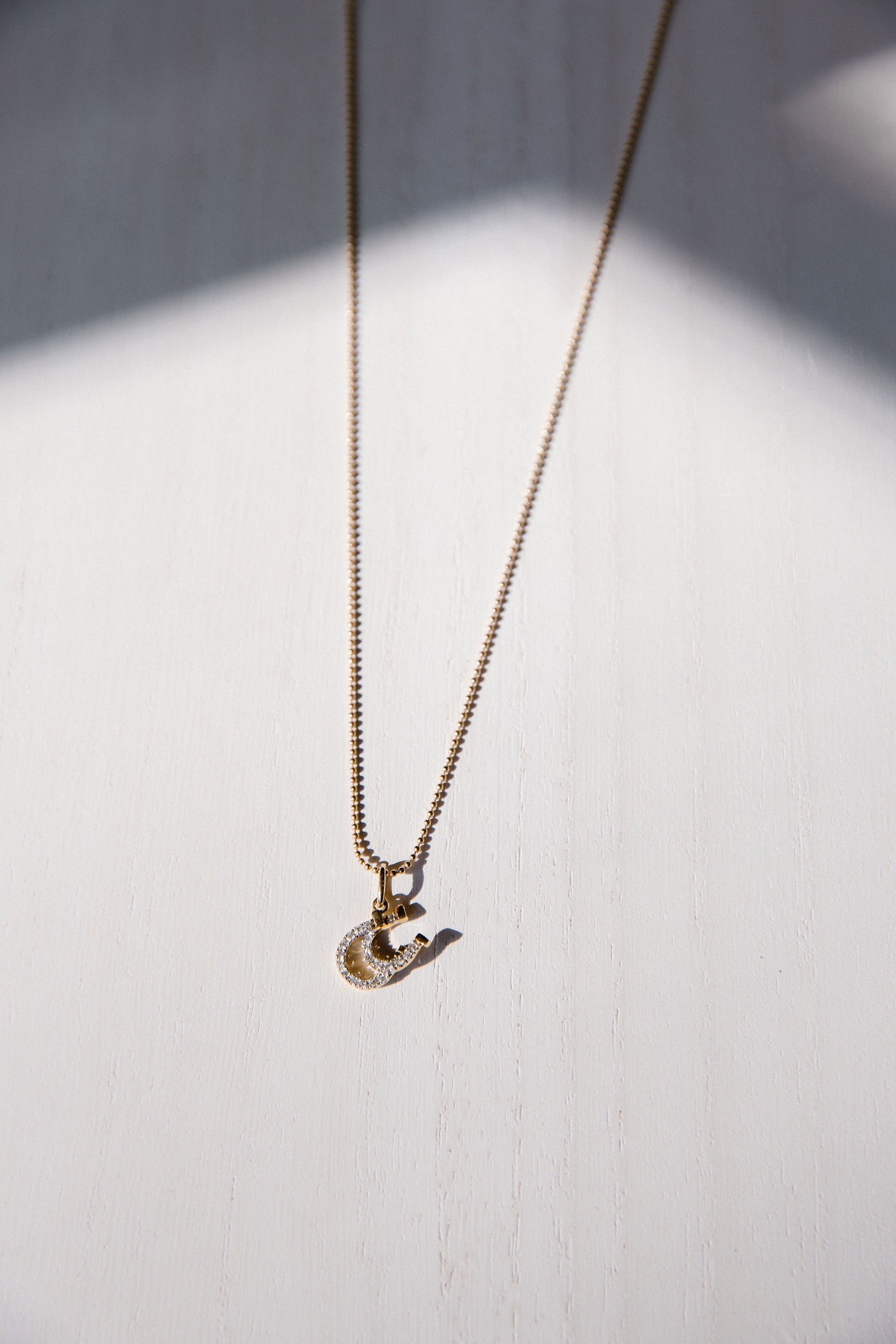 The Double Diamond Horseshoe Necklace on 14k Gold Ball Chain