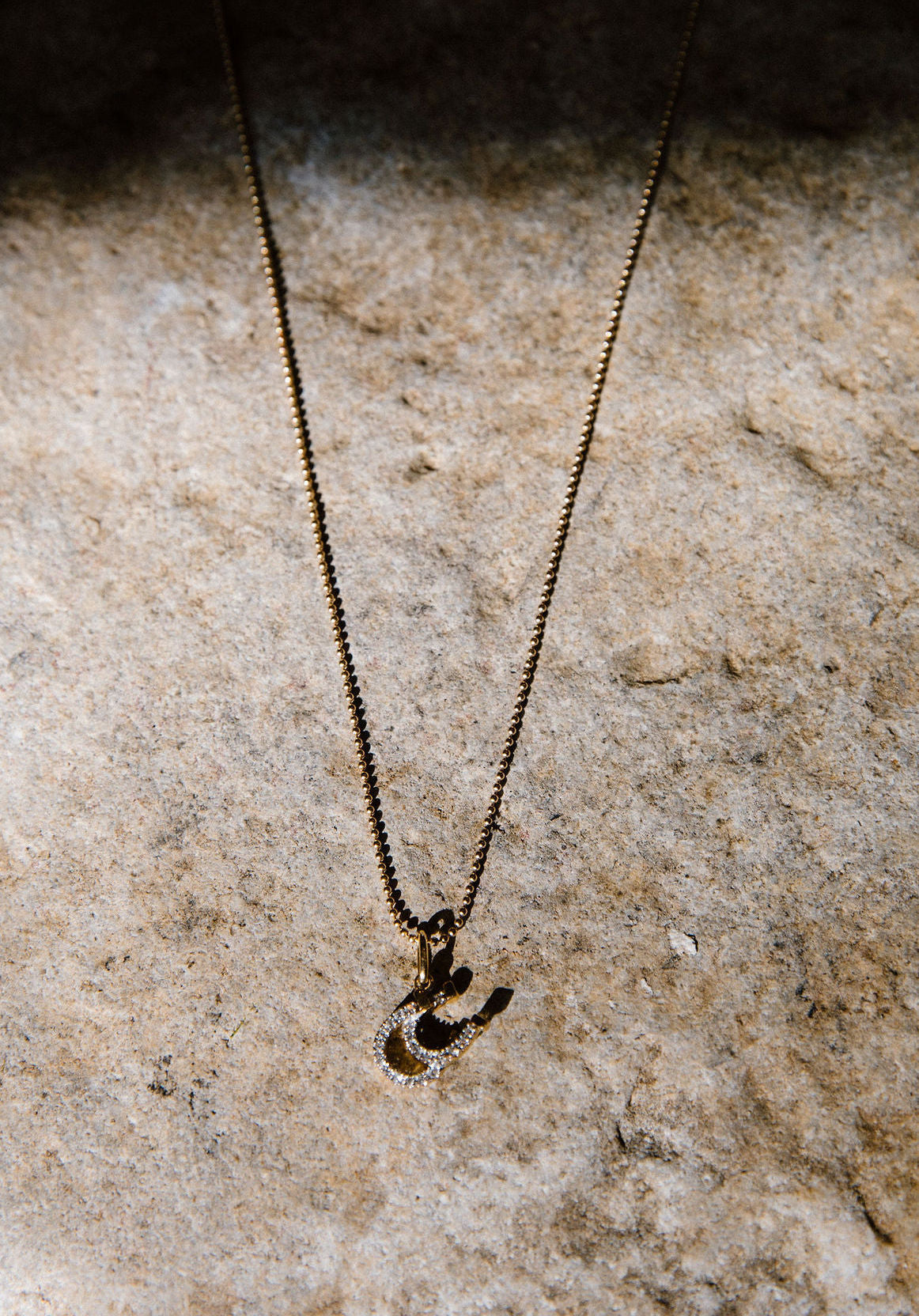 The Double Diamond Horseshoe Necklace on 14k Gold Ball Chain