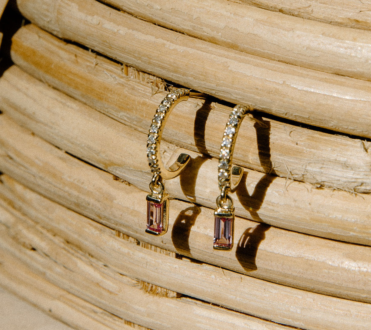 ROSE-TINTED COURAGE || Pink Sapphire Baguette + Diamond Earrings