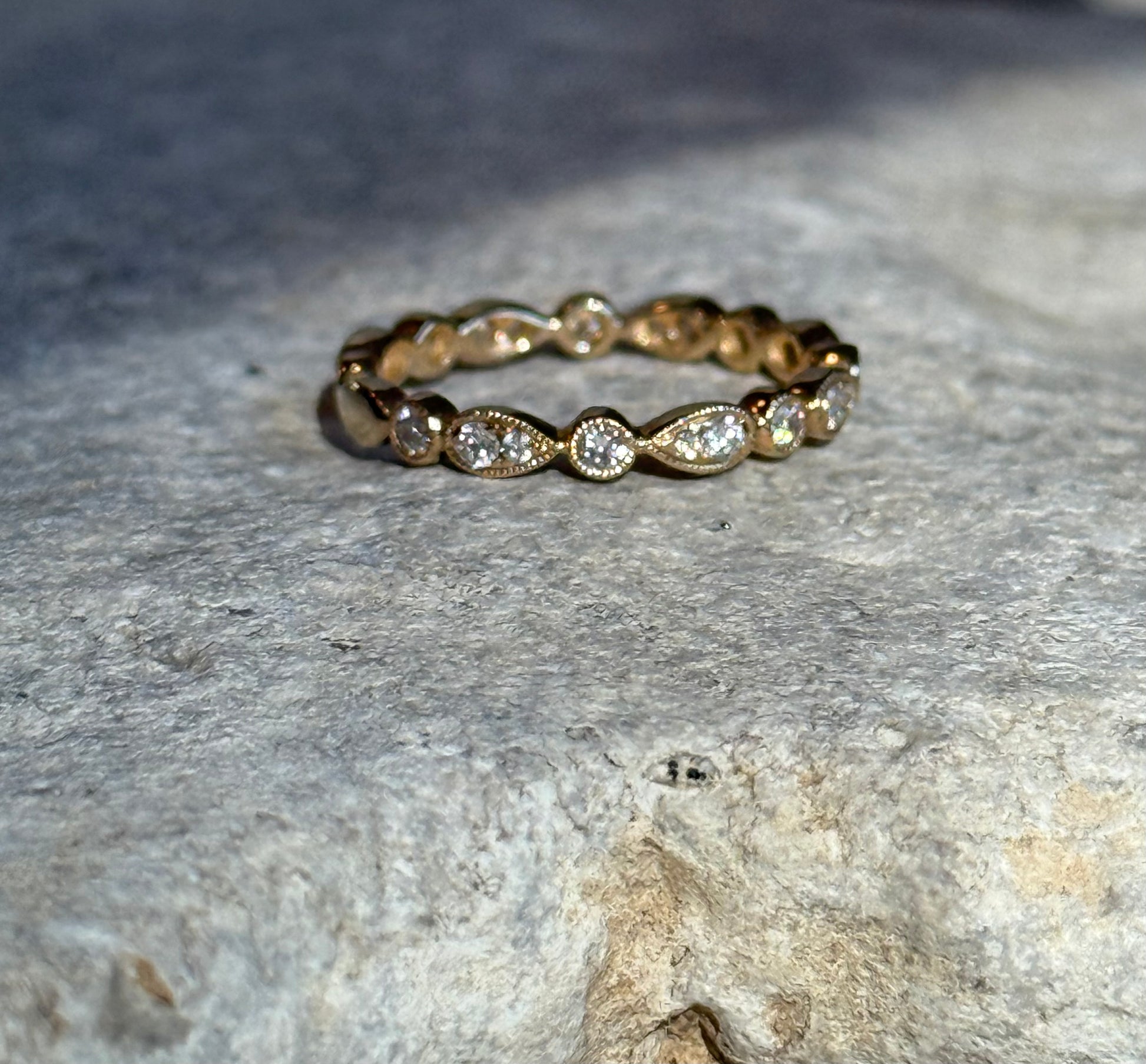 WILLOW BAND || Pear + Circle Diamond, 14k Gold Ring